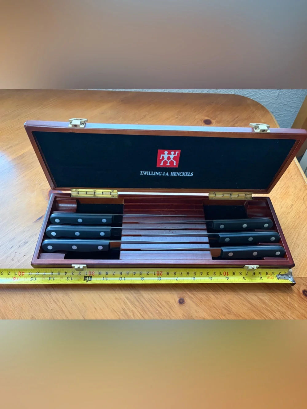 ZWILLING TWIN Gourmet Steak Knives Set of 6 Wood Presentation Case.vintage